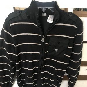 Knit striped guess zip up sweater with pocket